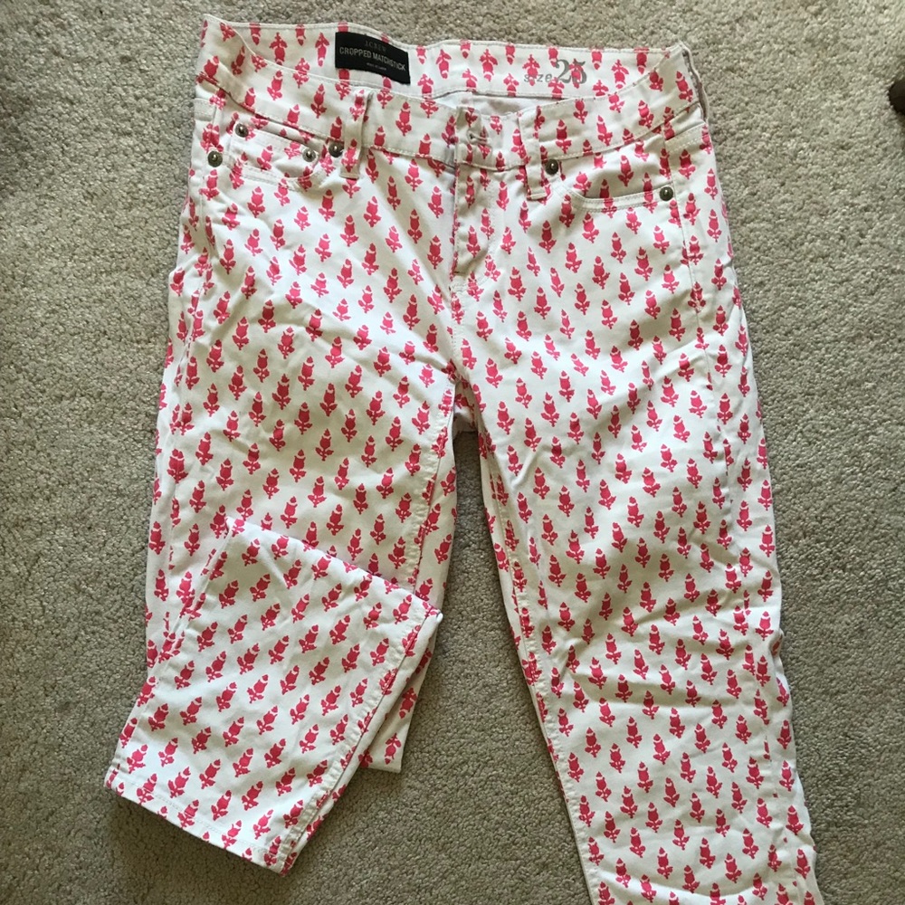 J.Crew Cropped Matchstick Jeans with Pink Pattern